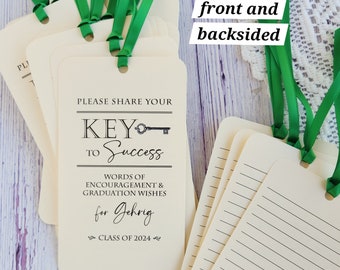 Set of 12 Graduation Wish Tags Graduation Advice Tags - Key to Success - Personalized & Double Sided - Wishing Tree Tags - Trunk Party Gift