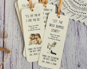 Set of 8 Handmade Children Book Theme Bookmark / Birthday Party Favors / Where the Wild Things Are Quotes / Baby's first library cards