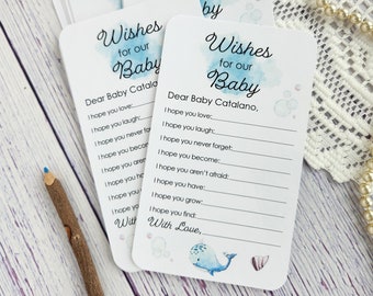 Set of 12 Handmade Wishes for Baby Cards Baby Shower Birthday Party - Under the Sea Theme - Baby Whale - Decorations - Ocean Whale, Nautical