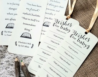 Set of 8 Wishes for Baby Bookmarks with Children Book Quotes on backside - Children's Book Theme - Bring a book baby shower - HANDMADE item