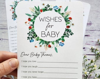 Set of 12 Handmade Personalized Baby Shower Wish Cards - Wishes for Baby - Strawberry Wildflower theme - Baby shower game - Keepsake