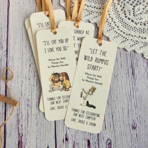 Set of 8 Handmade Children Book Theme Bookmark / Birthday Party Favors / Where the Wild Things Are Quotes / Baby's first library cards