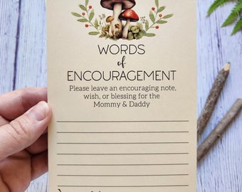 12 Handmade Personalized Words of Encouragement Cards for the Parents - Baby Shower Advice Wishes cards - Mushroom forest woodland theme