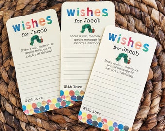 Set of 12 Handmade Wishes for Baby Cards The Very Hungry Caterpillar - Bookworm Storybook theme shower -Birthday Party Game - decorations