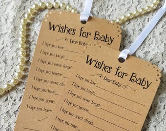 Set of 12 Baby Shower Wishing Tree Tags - Wishes for Baby Neutral Kraft Paper Vintage Rustic