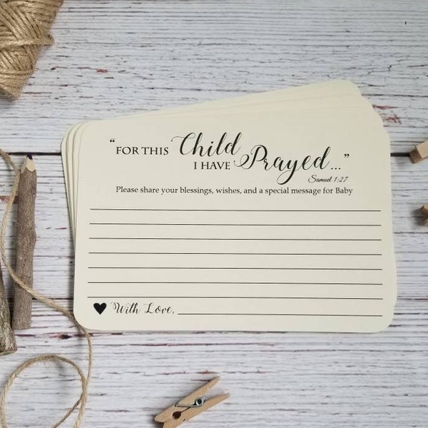 12 Handmade Baby Shower or Baptism Wish Cards- For this Child I have Prayed  -  Prayers for Baby tags  - Blessing Ring Cards wishes for baby