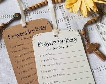 Set of 12 Baby Shower or Baptism Wishing Tree Tags - Prayers for Baby - rustic kraft brown white or ivory card stock