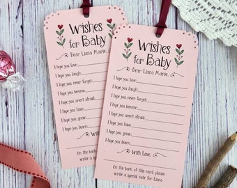 Set of 12 Personalized Baby Shower Wishing Tree Tags / Valentine Theme / Hearts / Advice Tags / Wishes for Baby in Light Pink / HANDMADE