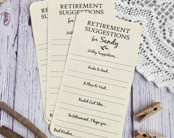 Set of 12 Handmade Retirement Suggestion Cards - Hobby Ideas - Bucket List - Books to Read - Retirement Party Idea - Game - Gift