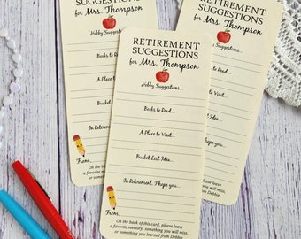 Set of 12 Handmade Retirement Suggestion Cards for Teacher - Hobby Ideas - Bucket List - Books to Read - Teacher Retirement Gift