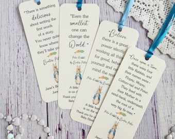 Set of 8 Children Book Theme Bookmark Favors / Personalized / Baby Shower / Birthday Party Favors / Peter Rabbit Theme / HANDMADE