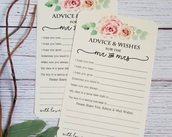 Set of 12 Handmade Bridal Shower or Wedding Advice Wish Cards / Wedding Advice Cards / Wedding Wishes / Wishes for Mr and Mrs / Blush Roses