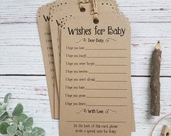 Wishes for Baby - Set of 12 Baby Shower Wishing Tree Tags - Wishes for Baby - Vintage Rustic - Baby Shower Game - Baby Advice - Well Wishes