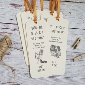 Set of 8 Handmade Children Book Theme Bookmark / Birthday Party Favors / Where the Wild Things Are Quotes / Baby's first library cards image 2