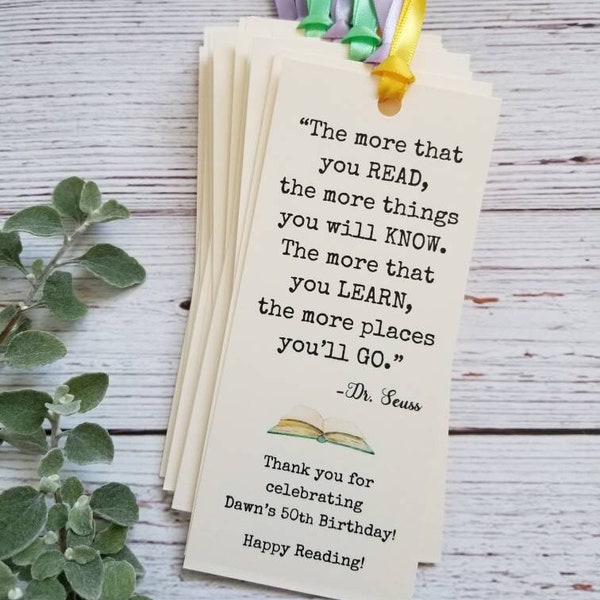 Set of 8 Bookmark Favors for Baby Shower Birthday Party with Children's Book Quote - Handmade - Baby's first library - Bring a book shower