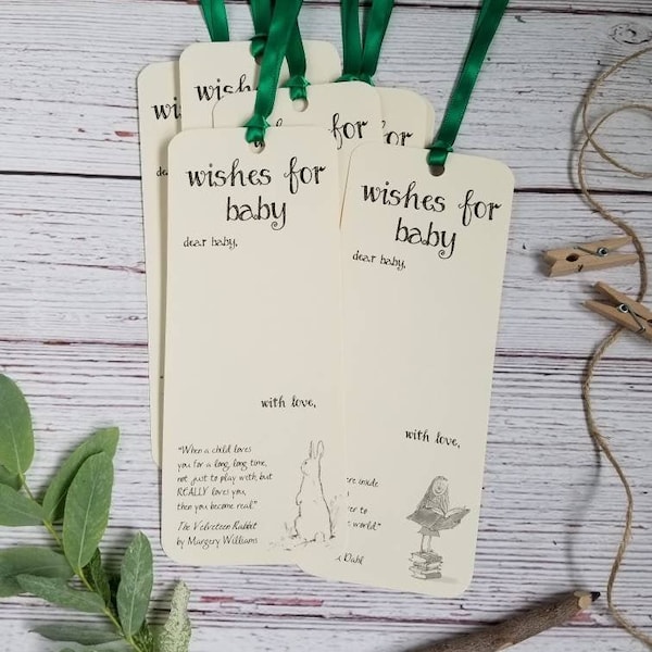 Set of 8 Baby Shower Wishing Tree Tags Bookmarks with Children Book Quotes - Wishes for Baby - Children's Book Themed Baby Shower