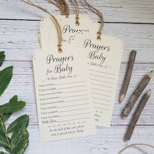 Prières pour bébé - lot de 12 étiquettes faites main pour baby shower, arbre des voeux de baptême - cartes de voeux de bébé - cartes de souhaits de baptême - cartes d'anneau de bénédiction