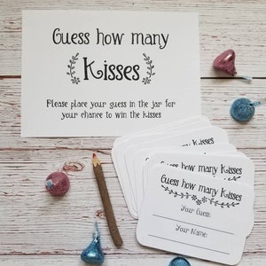 12 Devinez combien de cartes de baisers avec signe / Baby Shower jeu / Devinez combien de baisers sont dans le pot / Jeu de douche de mariée / PAS un téléchargement