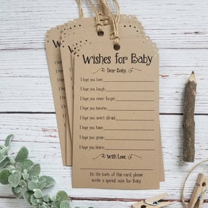 Wishes for Baby - Set of 12 Baby Shower Wishing Tree Tags - Wishes for Baby - Vintage Rustic - Baby Shower Game - Baby Advice - Well Wishes