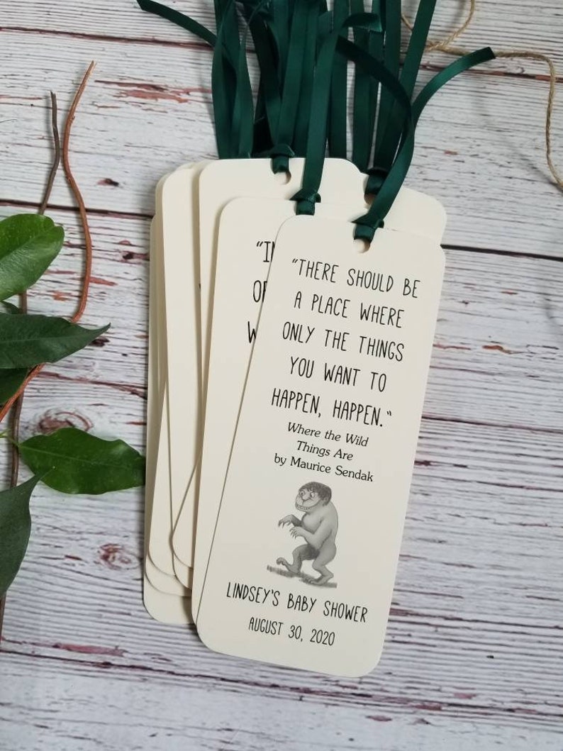 Set of 8 Handmade Children Book Theme Bookmark / Birthday Party Favors / Where the Wild Things Are Quotes / Baby's first library cards image 9