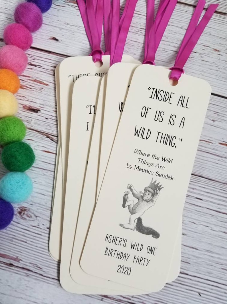 Set of 8 Handmade Children Book Theme Bookmark / Birthday Party Favors / Where the Wild Things Are Quotes / Baby's first library cards image 5