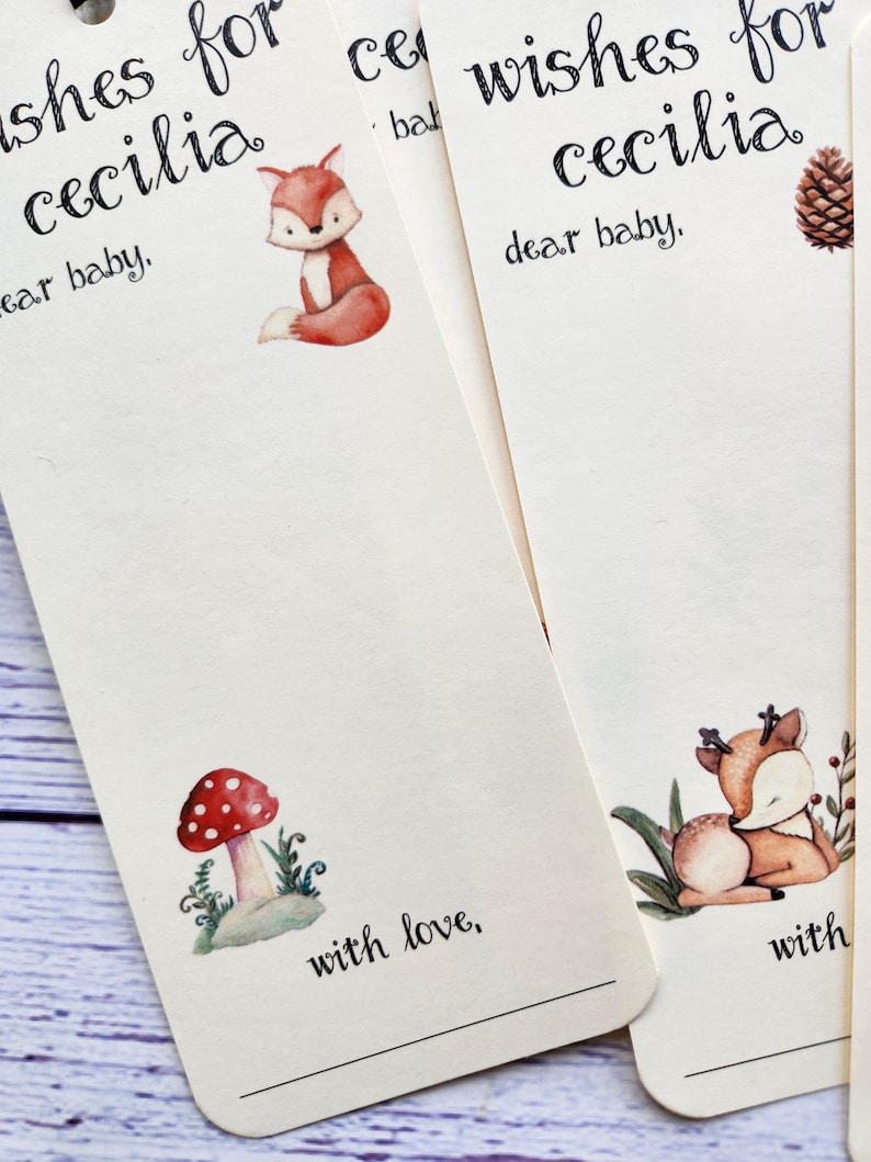 Set of 8 Handmade Baby Shower Wishing Tree Tags Bookmarks Woodland Forest Theme Wishes for Baby Woodland animals Camping Theme image 7