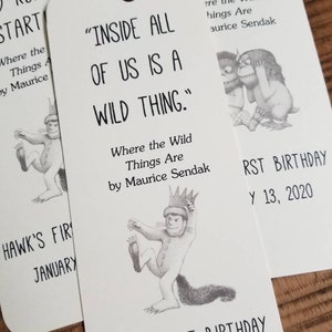 Set of 8 Handmade Children Book Theme Bookmark / Birthday Party Favors / Where the Wild Things Are Quotes / Baby's first library cards image 7