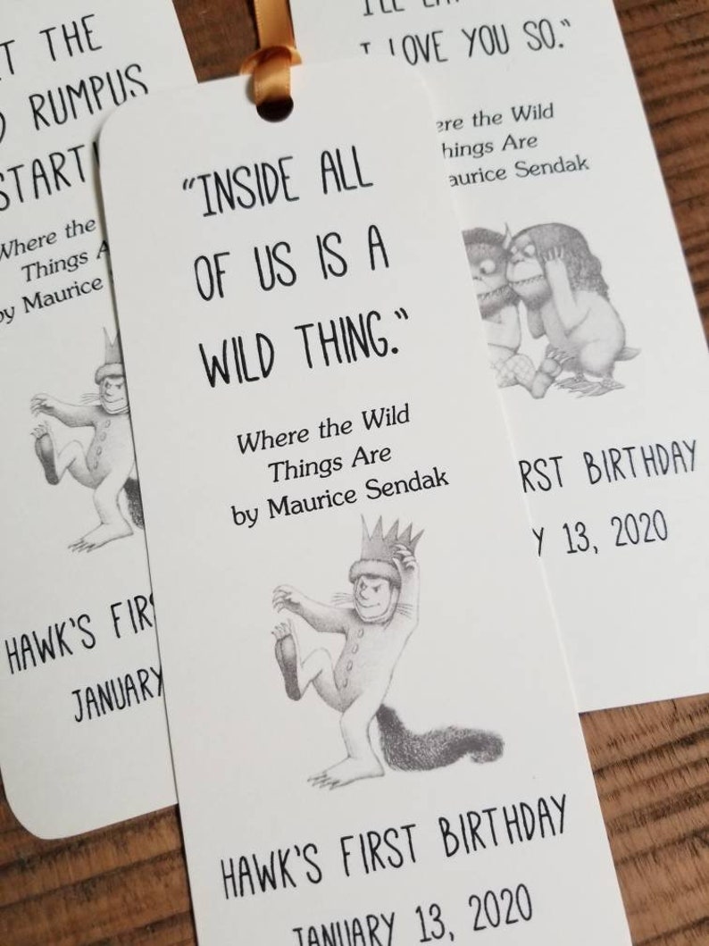 Set of 8 Handmade Children Book Theme Bookmark / Birthday Party Favors / Where the Wild Things Are Quotes / Baby's first library cards image 7