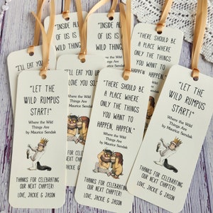 Set of 8 Handmade Children Book Theme Bookmark / Birthday Party Favors / Where the Wild Things Are Quotes / Baby's first library cards image 3