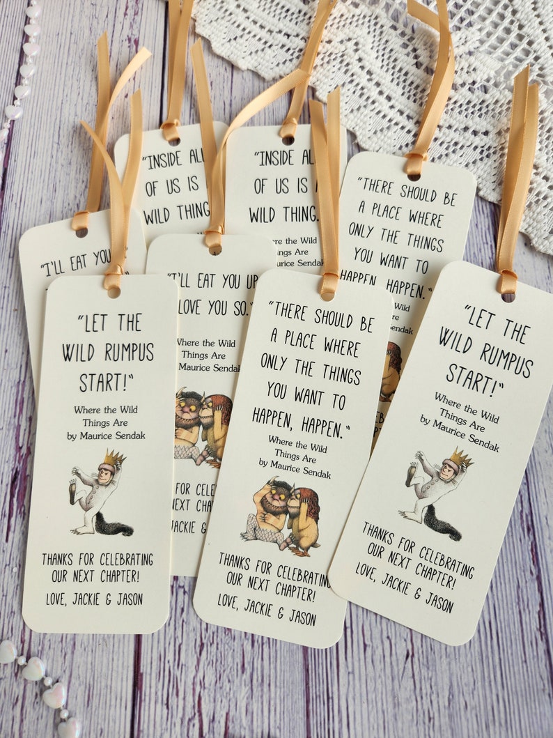 Set of 8 Handmade Children Book Theme Bookmark / Birthday Party Favors / Where the Wild Things Are Quotes / Baby's first library cards image 3