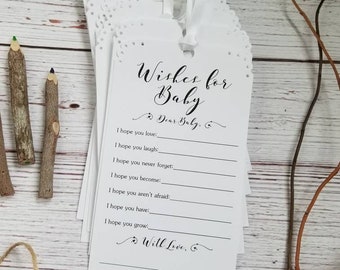 Wishes for baby - Set of 12 Baby Shower Wishing Tree Tags - Gender Neutral - Vintage Rustic - Baby Shower Game - Well Wishes - Baby Advice