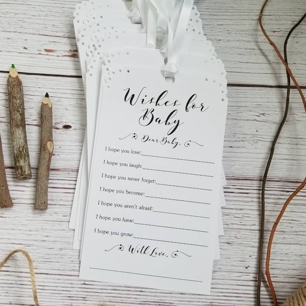 Wishes for baby - Set of 12 Baby Shower Wishing Tree Tags - Gender Neutral - Vintage Rustic - Baby Shower Game - Well Wishes - Baby Advice