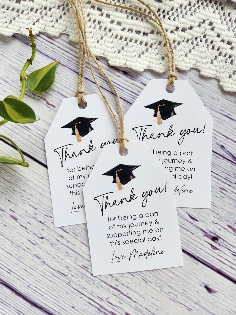 Set of 12 Handmade Graduation thank you favor tags Graduation favors Thank you cards graduation party decorations personalized image 3