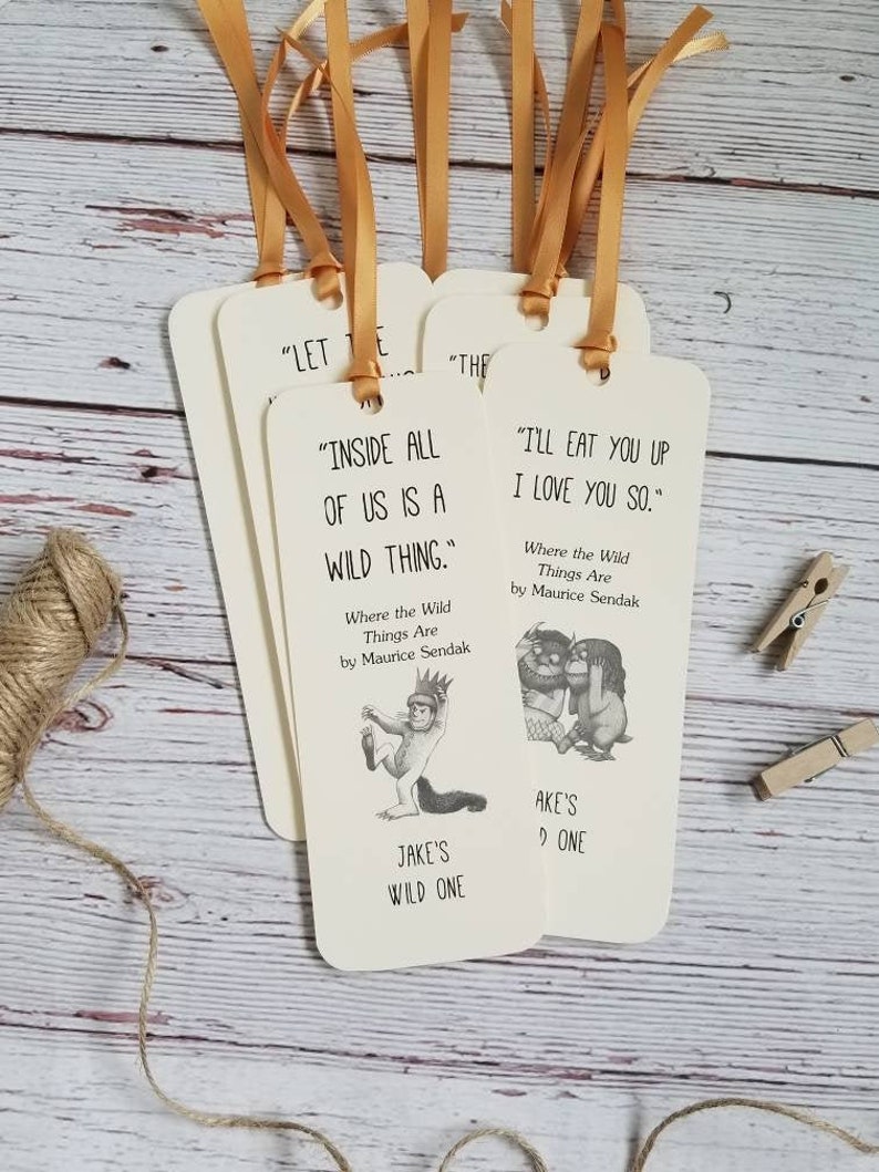 Set of 8 Handmade Children Book Theme Bookmark / Birthday Party Favors / Where the Wild Things Are Quotes / Baby's first library cards image 2