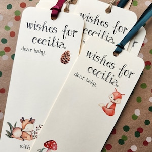 Set of 8 Handmade Baby Shower Wishing Tree Tags Bookmarks Woodland Forest Theme Wishes for Baby Woodland animals Camping Theme image 5