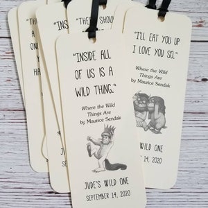 Set of 8 Handmade Children Book Theme Bookmark / Birthday Party Favors / Where the Wild Things Are Quotes / Baby's first library cards image 4