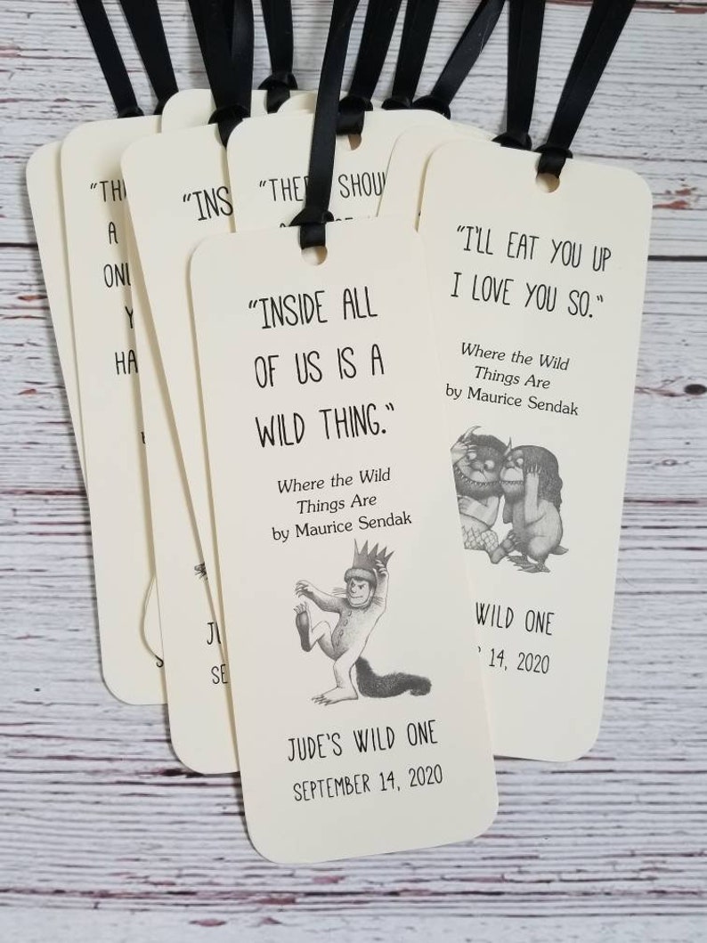 Set of 8 Handmade Children Book Theme Bookmark / Birthday Party Favors / Where the Wild Things Are Quotes / Baby's first library cards image 4