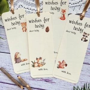 Set of 8 Handmade Baby Shower Wishing Tree Tags Bookmarks Woodland Forest Theme Wishes for Baby Woodland animals Camping Theme image 3