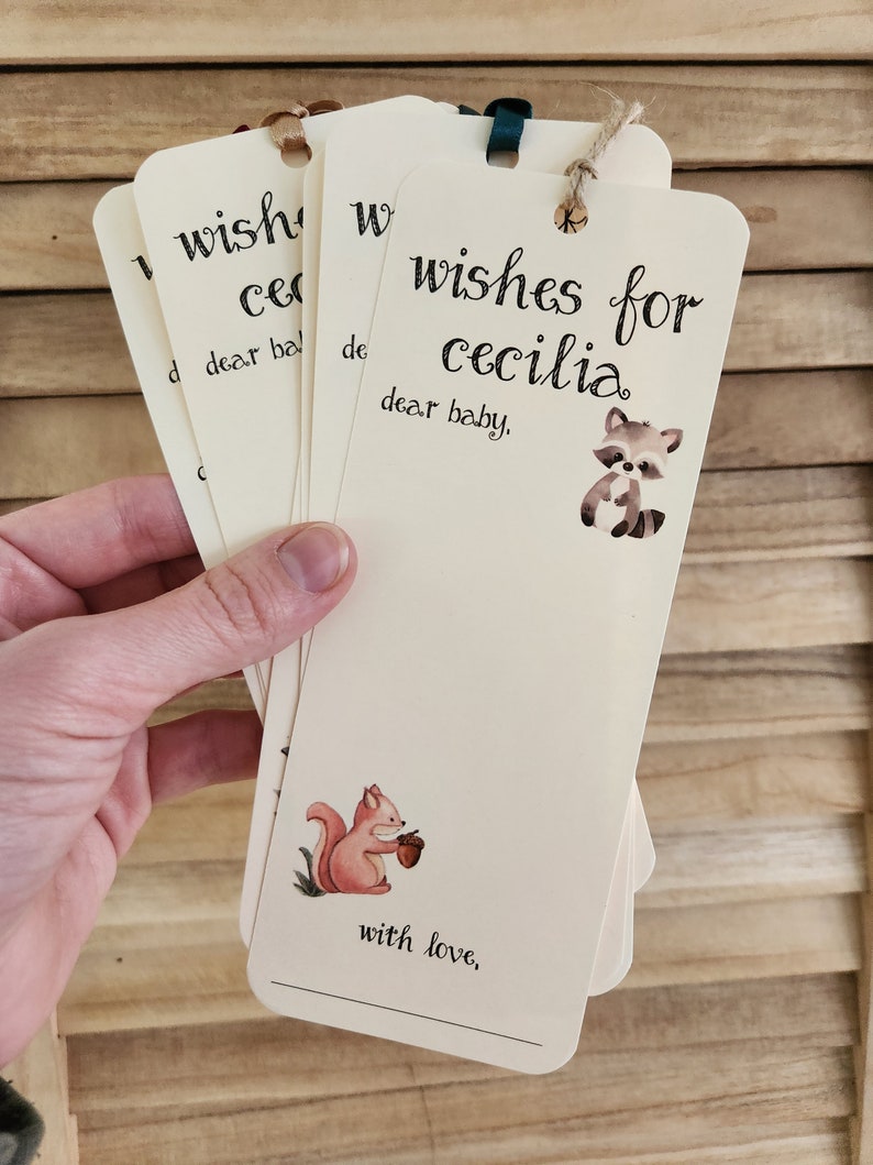 Set of 8 Handmade Baby Shower Wishing Tree Tags Bookmarks Woodland Forest Theme Wishes for Baby Woodland animals Camping Theme image 4