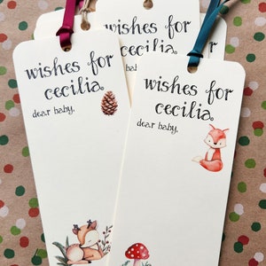 Set of 8 Handmade Baby Shower Wishing Tree Tags Bookmarks Woodland Forest Theme Wishes for Baby Woodland animals Camping Theme image 6