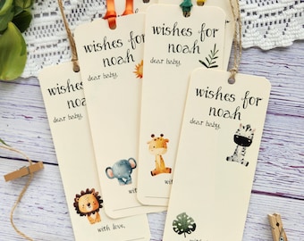 Set of 8 Handmade Baby Shower Wishing Tree Tags - Bookmark style - Safari Theme - Wishes for Baby - Safari animals - Jungle - Wild One