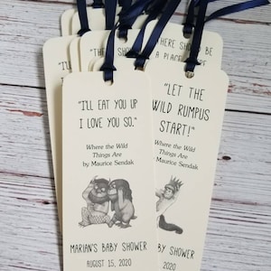 Set of 8 Handmade Children Book Theme Bookmark / Birthday Party Favors / Where the Wild Things Are Quotes / Baby's first library cards Gray Images/No Color