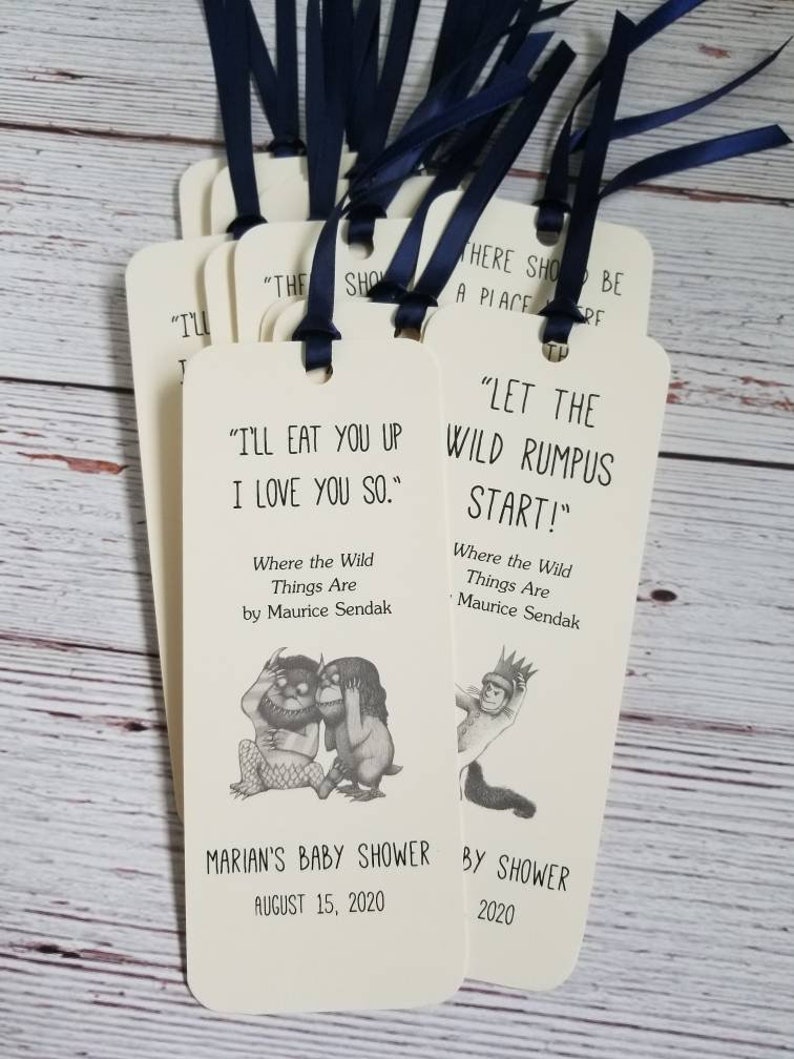 Set of 8 Handmade Children Book Theme Bookmark / Birthday Party Favors / Where the Wild Things Are Quotes / Baby's first library cards Gray Images/No Color