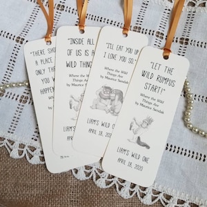 Set of 8 Handmade Children Book Theme Bookmark / Birthday Party Favors / Where the Wild Things Are Quotes / Baby's first library cards image 8