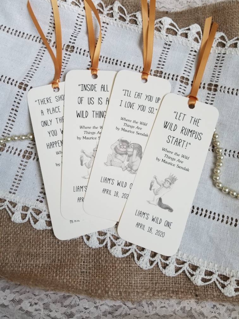 Set of 8 Handmade Children Book Theme Bookmark / Birthday Party Favors / Where the Wild Things Are Quotes / Baby's first library cards image 8