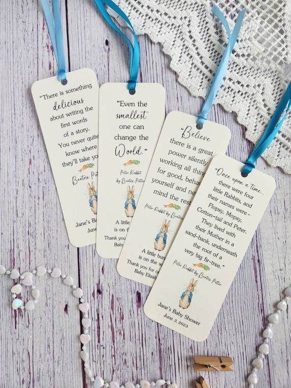 Set of 8 Children Book Theme Bookmark Favors / Personalized / Baby Shower / Birthday Party Favors / Peter Rabbit Theme / HANDMADE