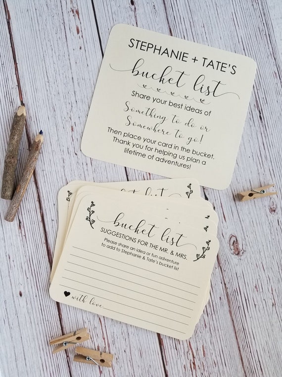 Handmade Couples Bucket List Cards for Wedding or Bridal Shower - Personalized - Couples Bucket List Suggestions Ideas - Wedding bucket list