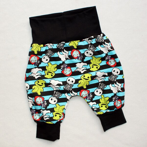 Nightmare Before Christmas Inspired Baby Boy Harem Shorts, Soft Knit Jersey Yoga Waist, Ready to Ship 2T 3T, Unisex Boy Toddler Harem Pants