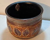 Carved Leaf Ceramic Planter - Low Fire Ceramic Vessel, Jar, Planter, Cup - Iron Ore Series