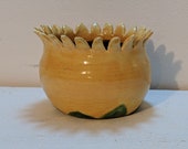 Ceramic Sunflower Planter - Low Fire Ceramic Vessel, Small Altered Planter, Bright Yellow Planter